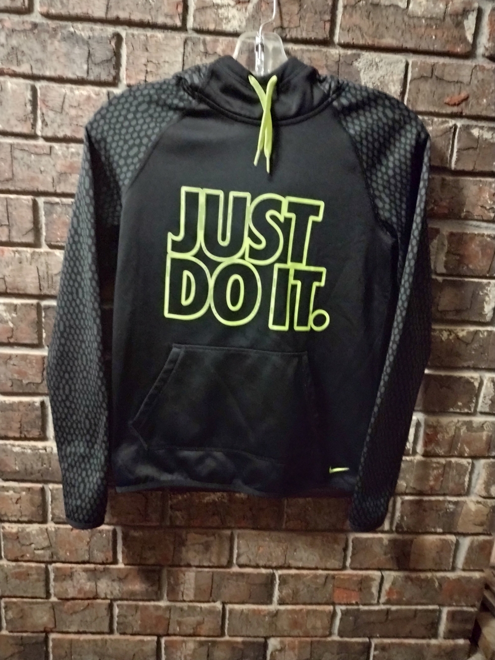 Nike Therma Fit Womens Small Just Do It Black Gray Hoodie Pullover Spell OutLogo